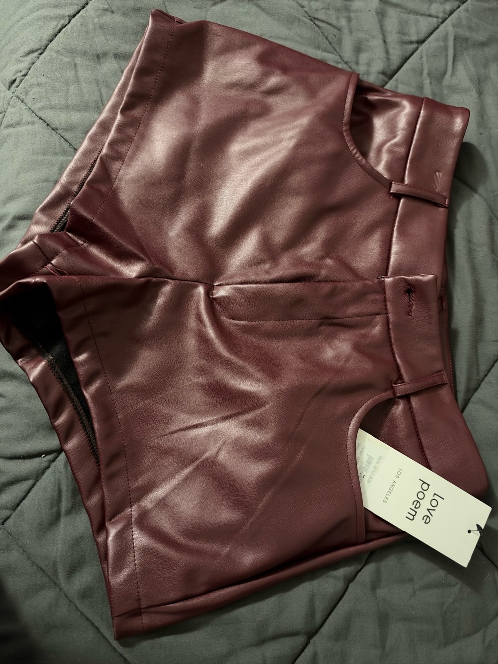 Love Poem Women's Burgundy Faux Leather Bermudas